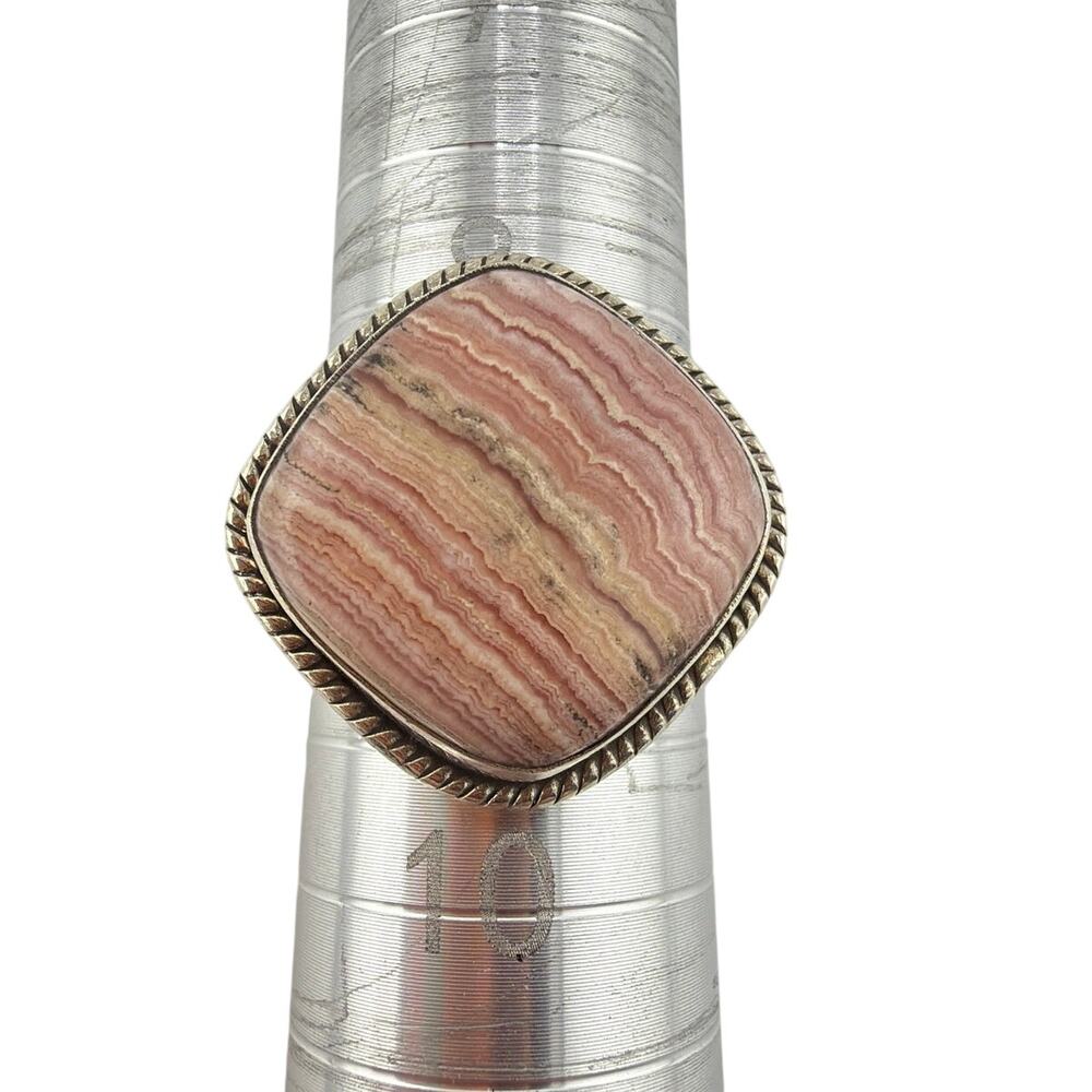 Sterling Silver Banded Rhodochrosite Statement Ring Size 9